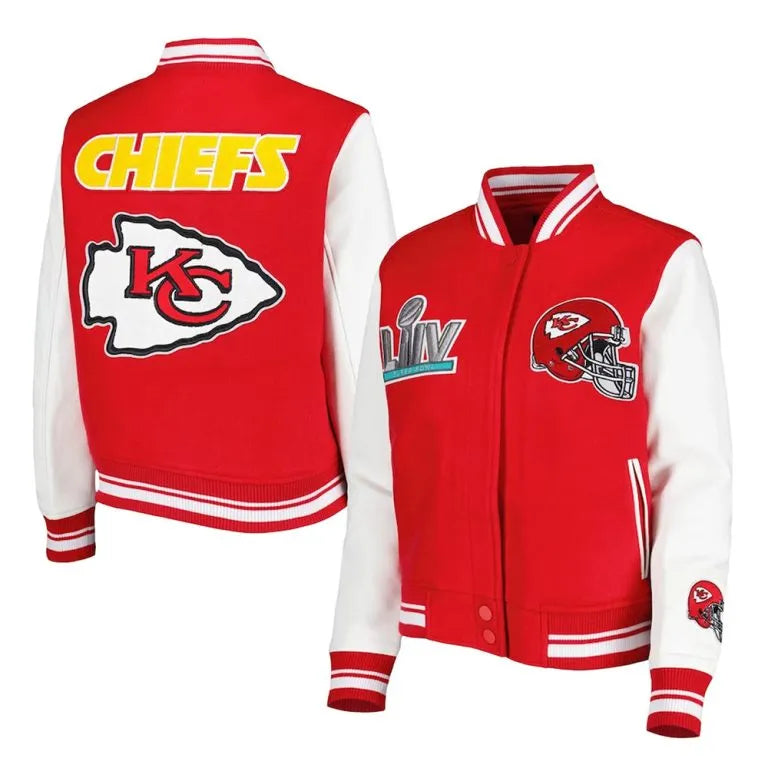 Kansas City Chiefs Red Wool and White Genuine Leather Sleeves Men's Varsity Letterman Jacket
