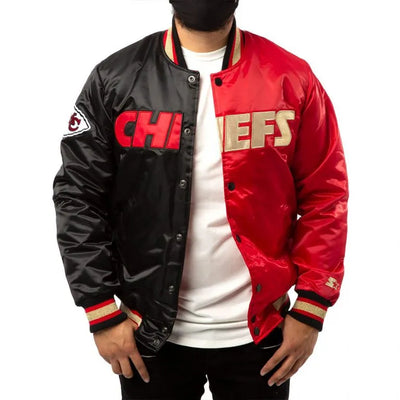 Kansas City Chiefs Full-Snap Varsity Red and Black Satin Men's Bomber Jacket