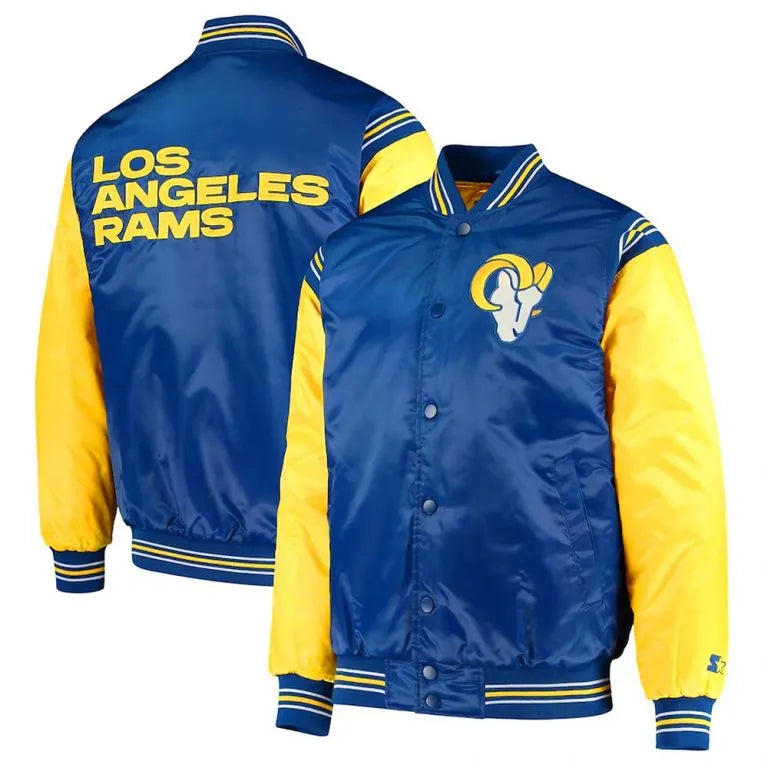 Los Angeles Rams Enforcer Full-Snap Varsity Royal Blue & Gold Satin Men's Bomber Jacket