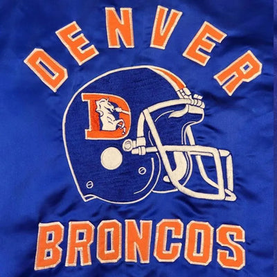80’s Denver Broncos Full-Snap Varsity Royal Blue Satin Men's Bomber Jacket