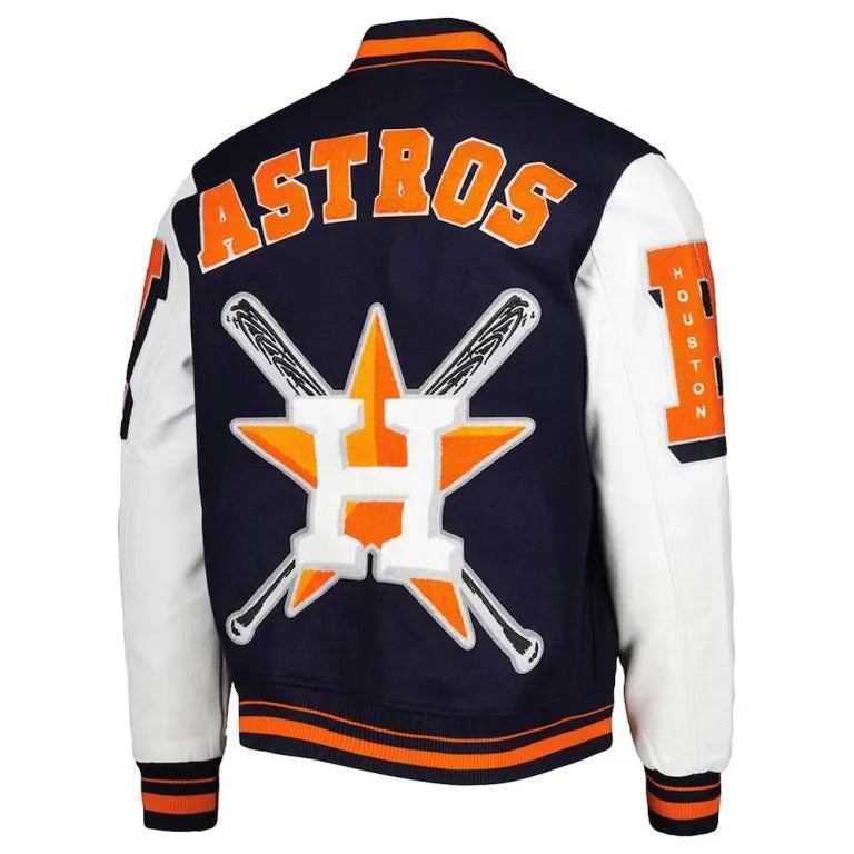 Houston Astros Navy Blue Wool & White Leather Sleeves Varsity Men's Jacket