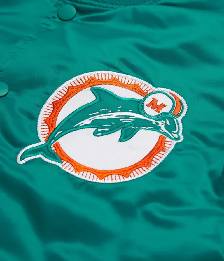Miami Dolphins Full-Snap Varsity Teal Green Satin Men's Bomber Jacket