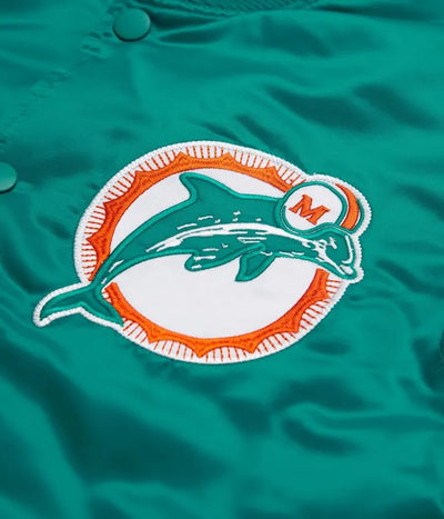 Miami Dolphins Full-Snap Varsity Teal Green Satin Men's Bomber Jacket