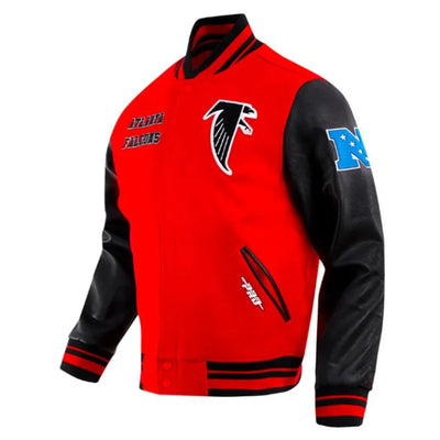 Atlanta Falcons Varsity Red Wool & Black Genuine Leather Sleeves Men's Letterman Jacket