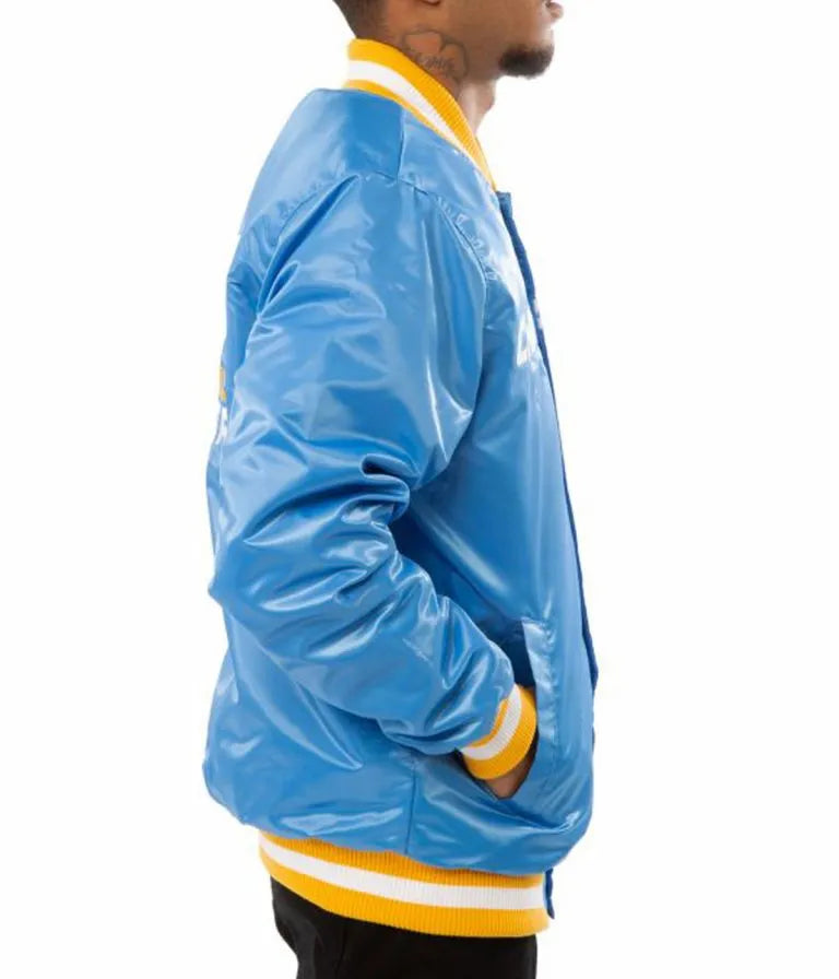 Los Angeles Chargers Full-Snap Varsity Light Blue Satin Men's Bomber Jacket