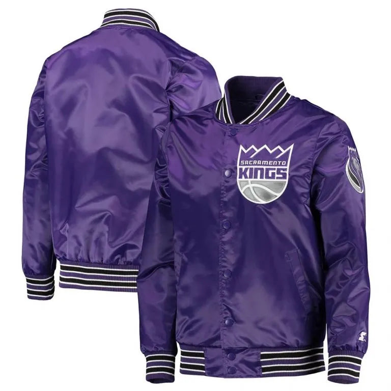 Sacramento Kings Diamond Classic Full-Snap Varsity Purple Satin Men's Bomber Jacket