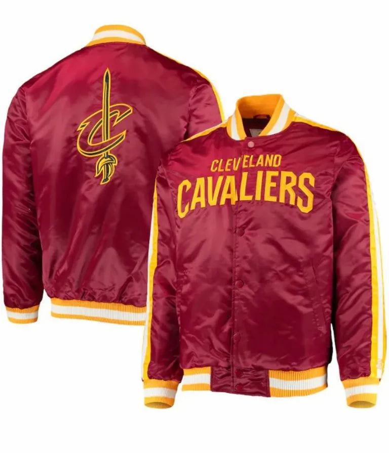 Cleveland Cavaliers Full-Snap Varsity Maroon Satin Men's Bomber Jacket