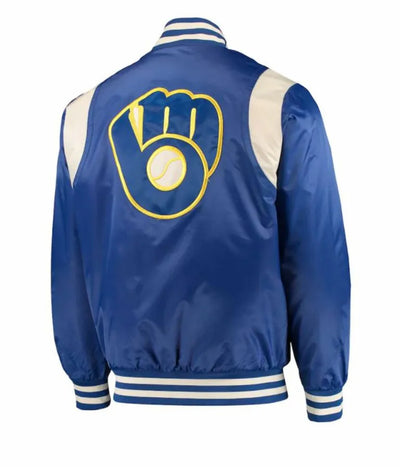 Milwaukee Brewers Blue Bomber Satin Full Snap Men's Jacket