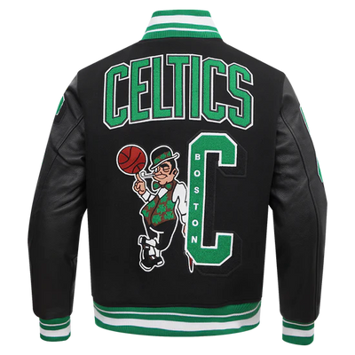 Boston Celtics Mash Up Black Wool & Genuine Leather Sleeves Men's Varsity Letterman Jacket