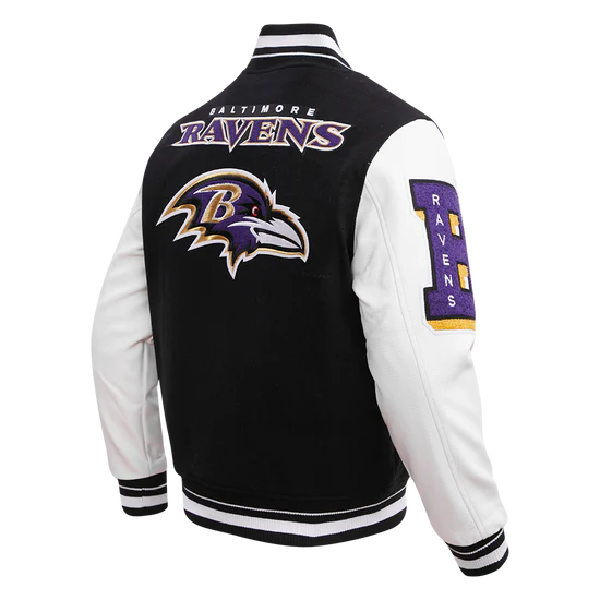 Baltimore Ravens Black Wool and White Leather Sleeves Varsity Men's Jacket