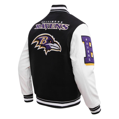 Baltimore Ravens Black Wool and White Leather Sleeves Varsity Men's Jacket