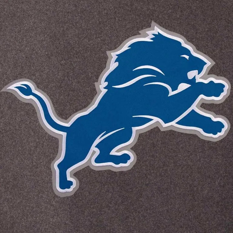 Detroit Lions Charcoal Wool & Black Genuine Leather Sleeves Men's Varsity Jacket
