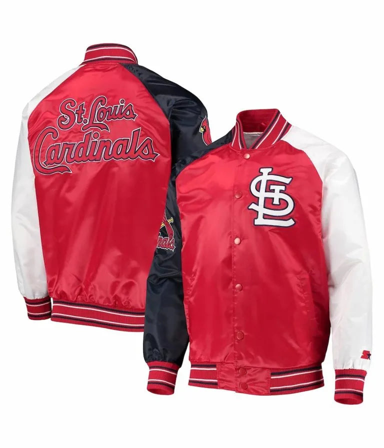 St. Louis Cardinals Reliever Navy Blue and Red Varsity Satin Men's Jacket