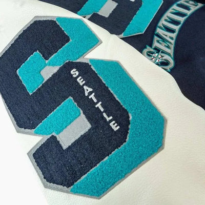 Seattle Mariners Sluggers Varsity Navy Blue Wool & White Leather Sleeves Men's Jacket