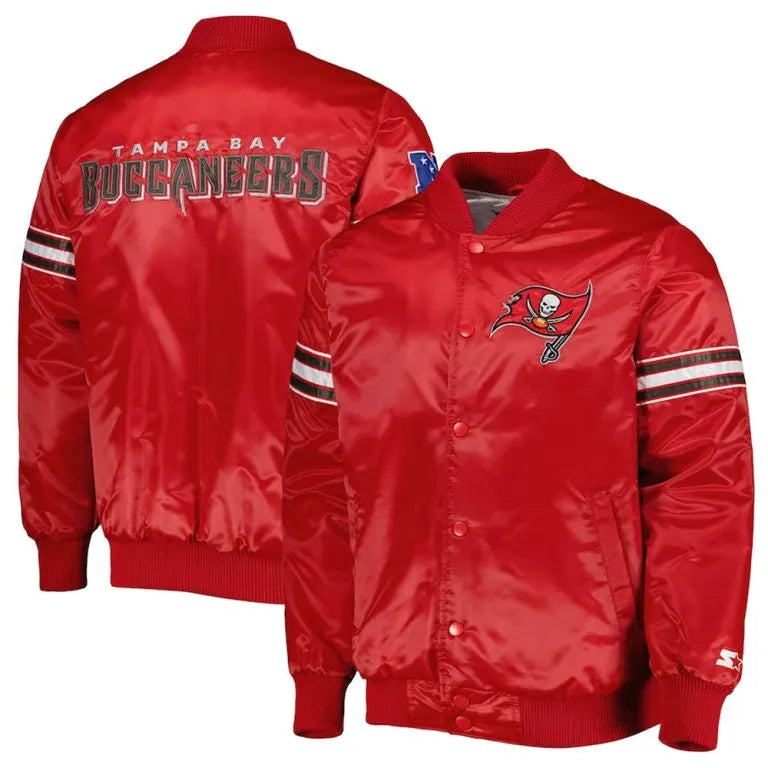 Tampa Bay Buccaneers Pick & Roll Full-Snap Varsity Red Satin Men's Bomber Jacket