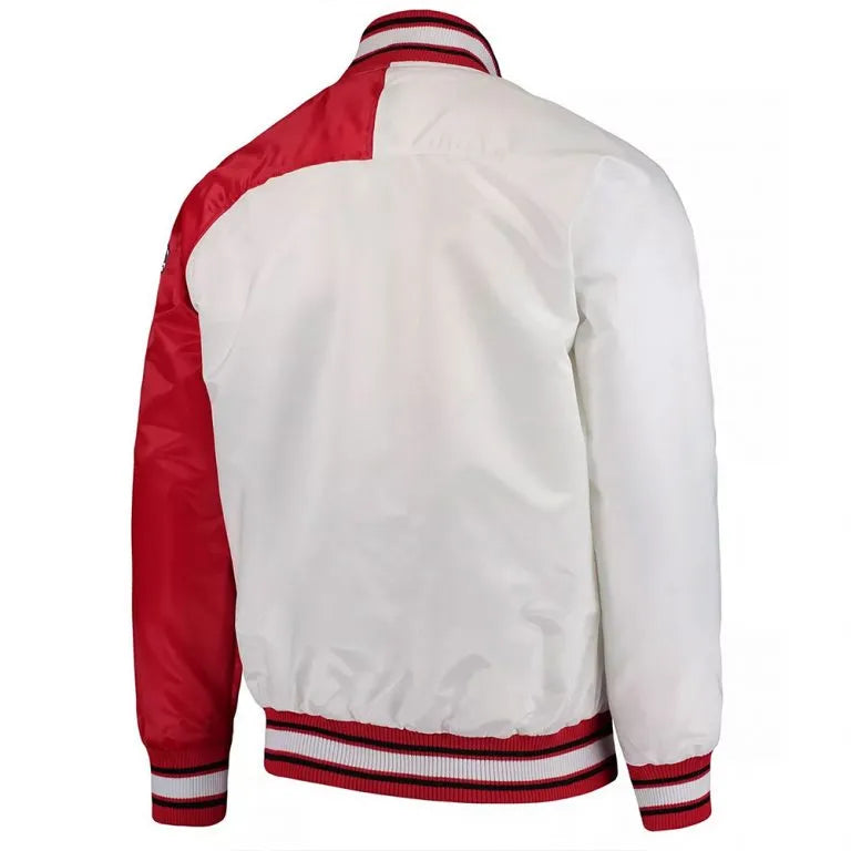 Atlanta Falcons Start of Season Retro Full-Snap Varsity Red and White Satin Men's Bomber Jacket