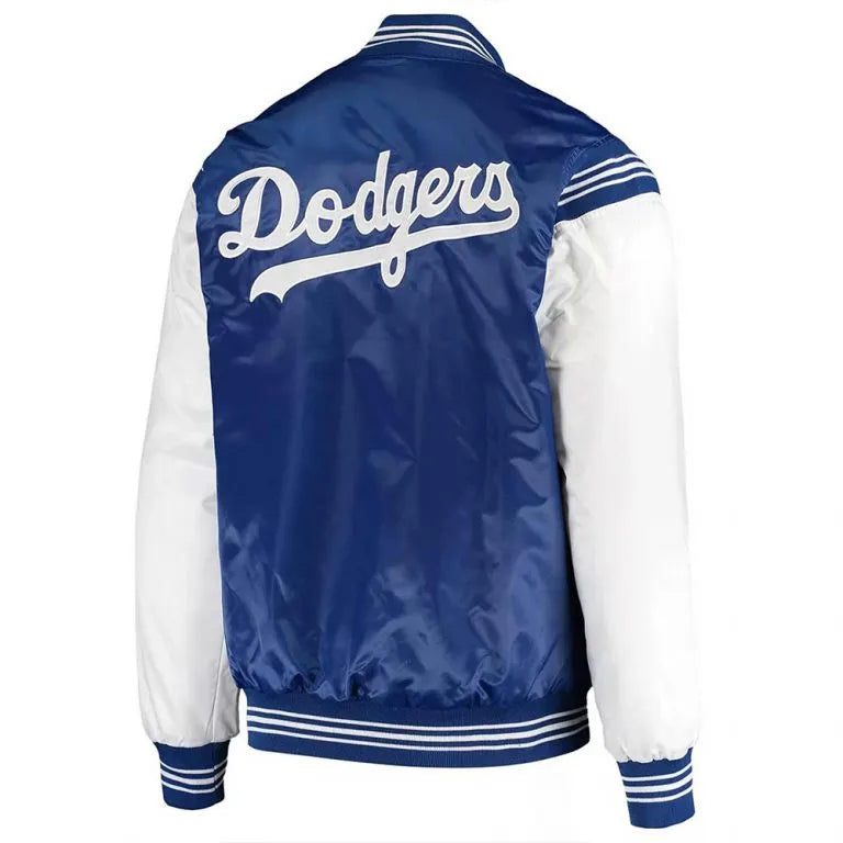 LA Dodgers Enforce White and Blue Satin Varsity Full-Snap Men's Jacket