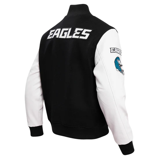 Philadelphia Eagles Mash Up Retro Classic Black Wool & White Genuine Leather Sleeves Men's Varsity Letterman Jacket