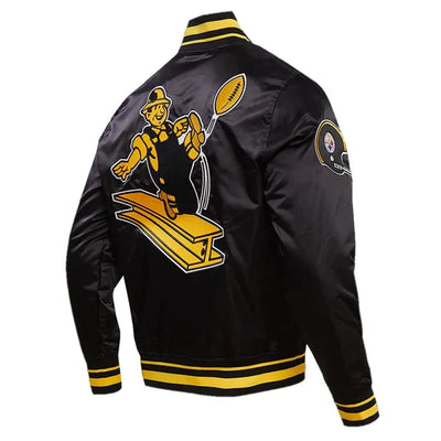 Pittsburgh Steelers Retro Classic Rib Full-Snap Varsity Black Satin Men's Bomber Jacket