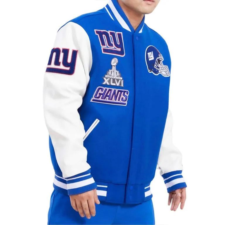 New York Giants Mash Up Royal Blue Wool & White Genuine Leather Sleeves Men's Varsity Letterman Jacket