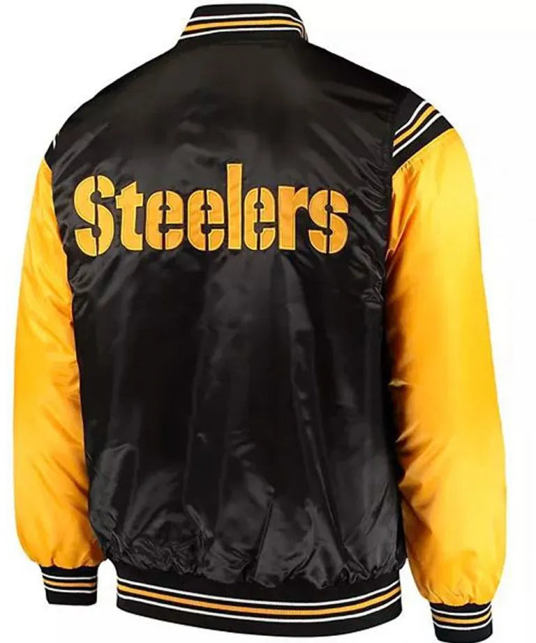 Pittsburgh Steelers Enforcer Full-Snap Varsity Black and Yellow Satin Men's Bomber Jacket