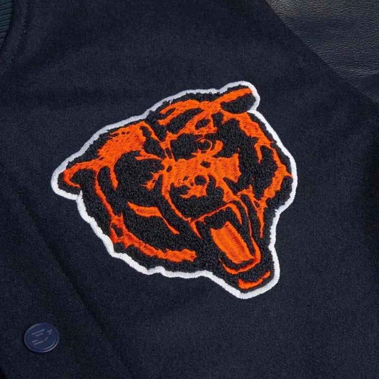 Chicago Bears Walter Payton Navy Blue Wool & Genuine Leather Sleeves Men's Varsity Jacket