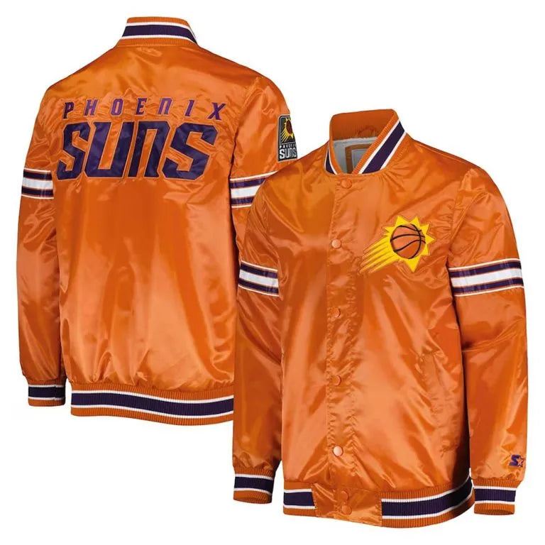 Phoenix Suns Slider Full-Snap Varsity Orange Satin Men's Bomber Jacket