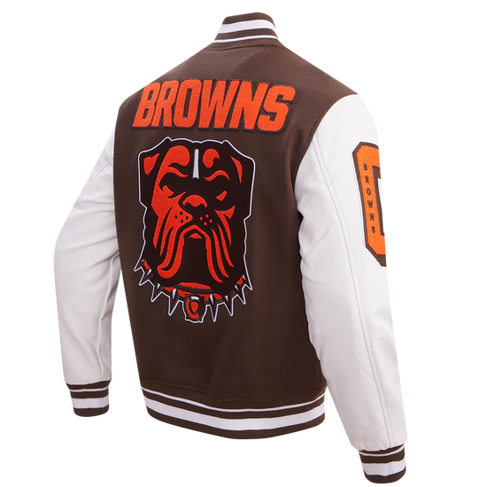 Cleveland Browns Mashup Brown Wool & White Genuine Leather Sleeves Men's Varsity Jacket