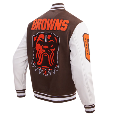 Cleveland Browns Mashup Brown Wool & White Genuine Leather Sleeves Men's Varsity Jacket