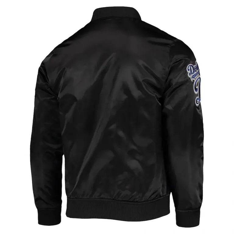 Los Angeles Dodgers Wordmark Black Satin Bomber Full-Snap Men's Jacket