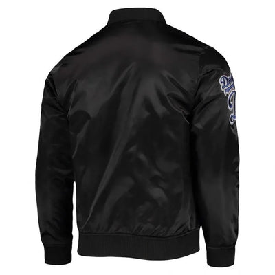 Los Angeles Dodgers Wordmark Black Satin Bomber Full-Snap Men's Jacket
