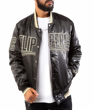 Los Angeles Clippers Full-Snap Varsity Black and Gold Satin Men's Bomber Jacket