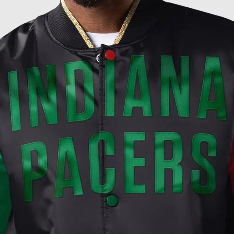 Indiana Pacers Ty Mopkins Black History Month Full-Snap Varsity Satin Men's Bomber Jacket