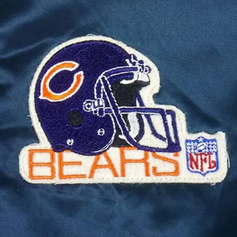 1990’s Chicago Bears Full-Snap Varsity Navy Blue Satin Men's Bomber Jacket