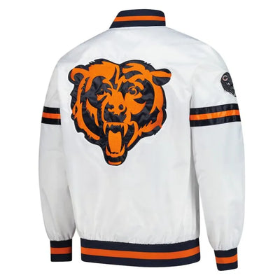 Chicago Bears Scout Full-Snap Varsity White Satin Men's Bomber Jacket