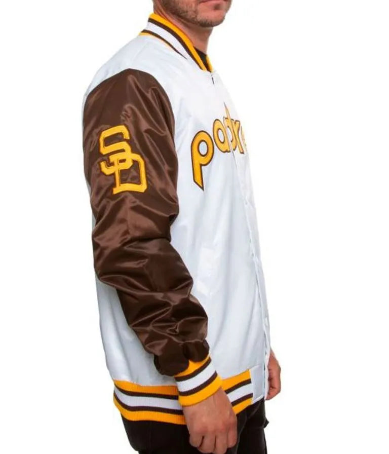 San Diego Padres White and Brown Satin Full-Snap Men's Jacket