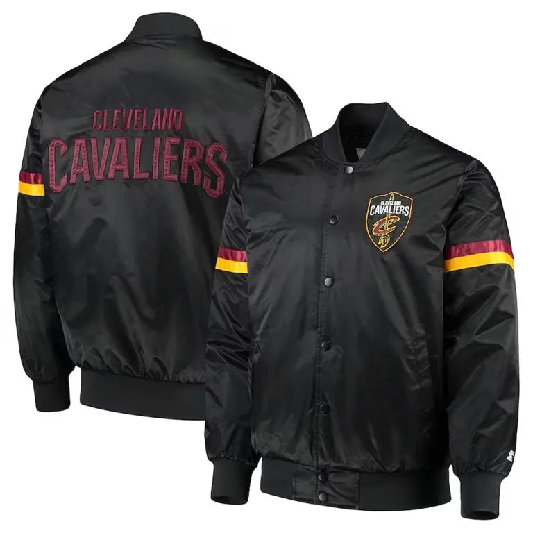 Cleveland Cavaliers The Champ Full-Snap Varsity Black Satin Men's Bomber Jacket