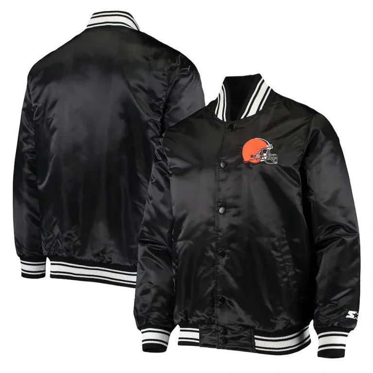 Cleveland Browns Full-Snap Varsity Black Satin Men's Bomber Jacket