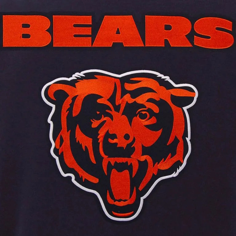 Chicago Bears Navy Blue Wool & White Genuine Leather Sleeves Full-Snap Men's Varsity Jacket