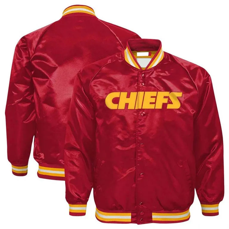 Kansas City Chiefs Full-Snap Varsity Red Satin Men's Bomber Jacket