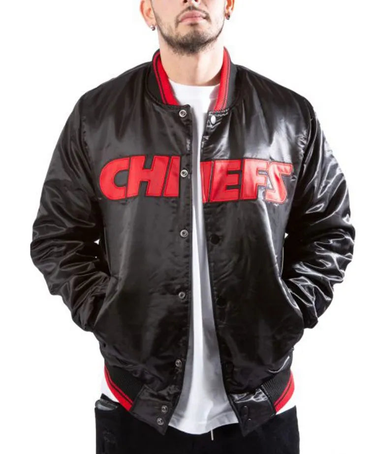 Kansas City Chiefs Full-Snap Varsity Black Satin Men's Bomber Jacket