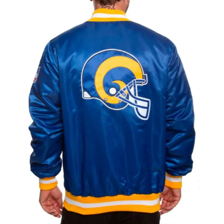 Los Angeles Rams Full-Snap Varsity Blue Satin Men's Bomber Jacket
