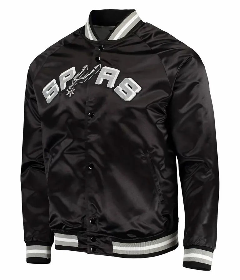 San Antonio Spurs Lightweight Full-Snap Varsity Black Satin Men's Bomber Jacket