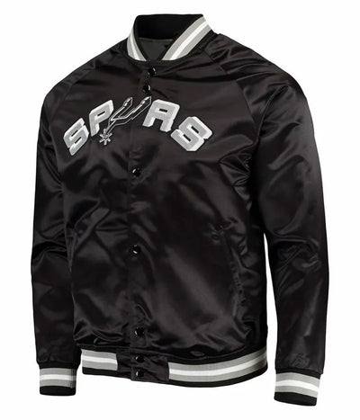 San Antonio Spurs Lightweight Full-Snap Varsity Black Satin Men's Bomber Jacket
