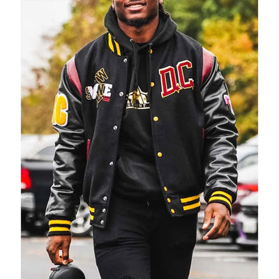 90th Anniversary Washington Commanders DC Proper Black Wool & Genuine Leather Sleeves Men's Varsity Letterman Jacket
