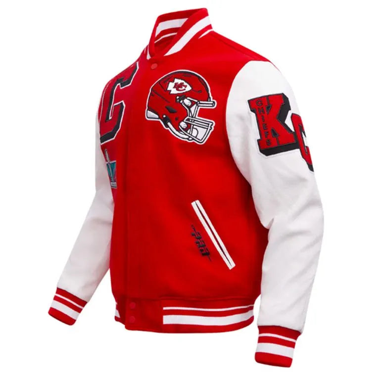 Kansas City Chiefs Mashup Rib Red Wool and White Genuine Leather Sleeves Men's Varsity Letterman Jacket