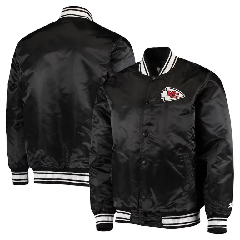 Kansas City Chiefs Locker Room Full-Snap Varsity Black Satin Men's Bomber Jacket