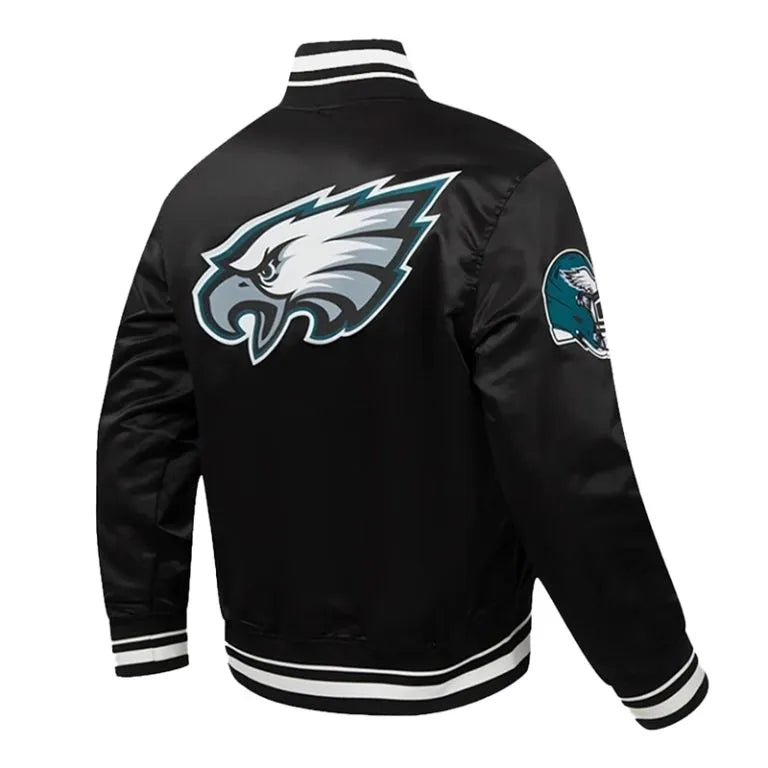 Nick Foles Philadelphia Eagles Full-Snap Varsity Black Satin Men's Bomber Jacket
