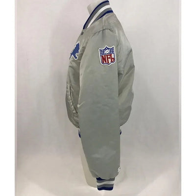 Detroit Lions Full-Snap Varsity Grey Satin Men's Bomber Jacket