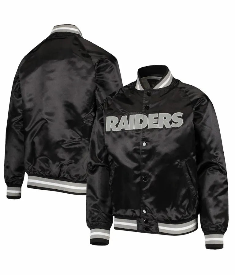 Los Angeles Raiders Lightweight Full-Snap Varsity Black Satin Men's Bomber Jacket